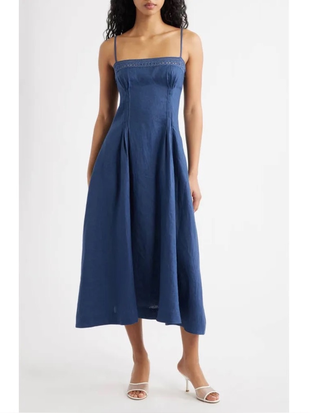 Reformation Pomona Linen Dress In Navy, NEW WITHOUT TAGS, NEVER WORN, NO FLAWS.